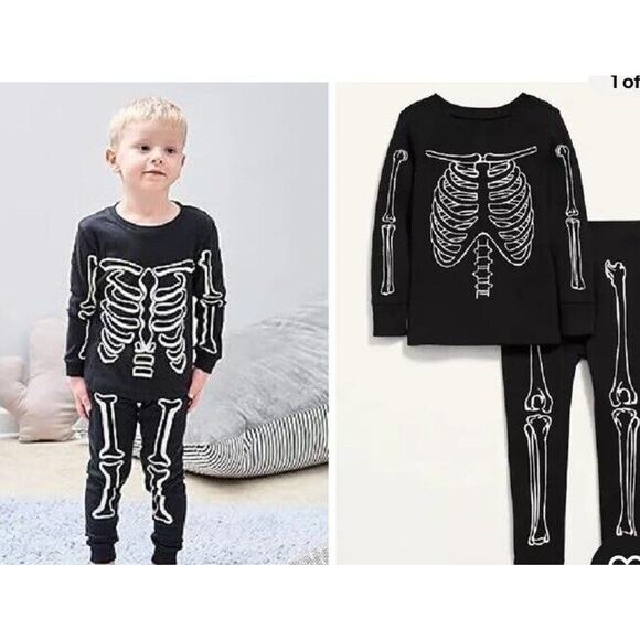 Old Navy | Glow In The Dark Skeleton Set Long Sleeve Shirt & Pants 2T Halloween - Picture 1 of 10